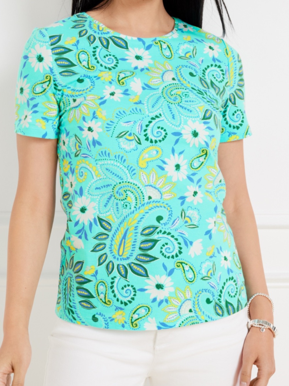 Talbots CREWNECK TEE - PAISLEY BLOOMS 2X petite